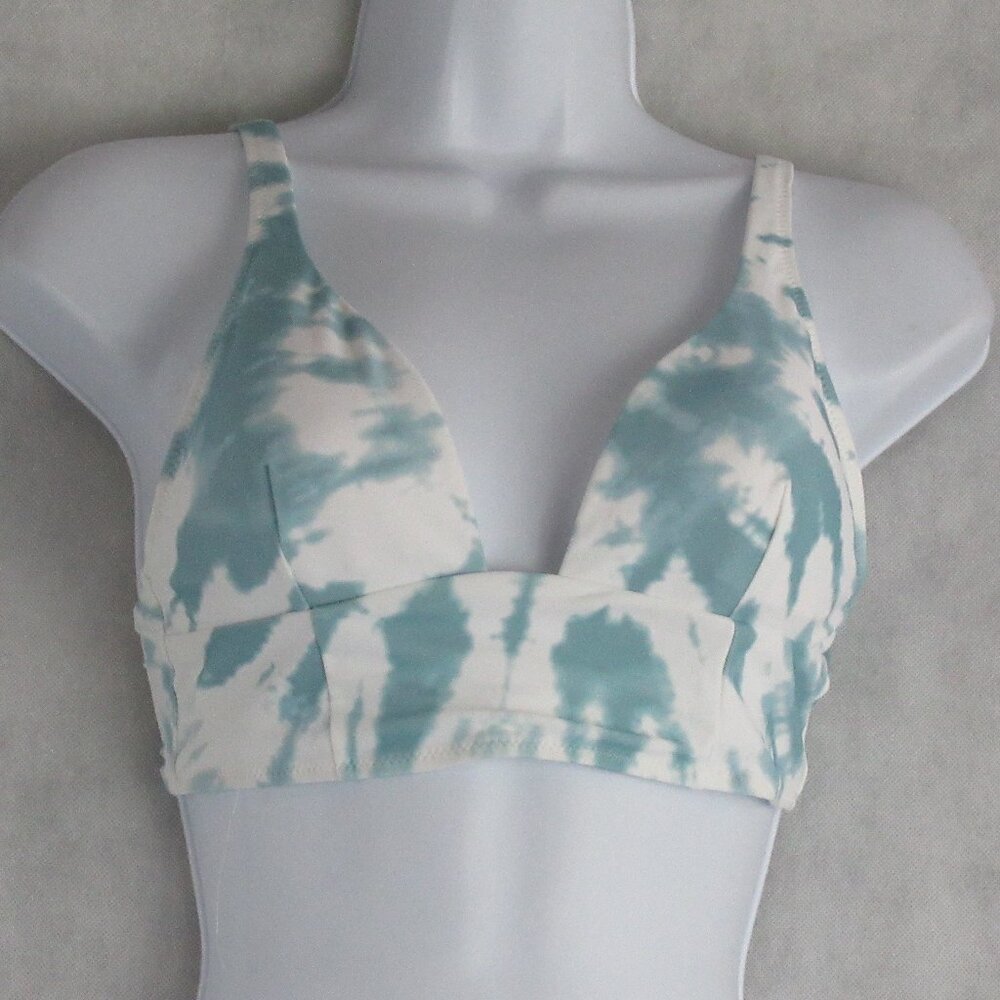 Bar III Women's Long-Line Swim Bikini Top, Abalone Blue White Tie Dye, Small